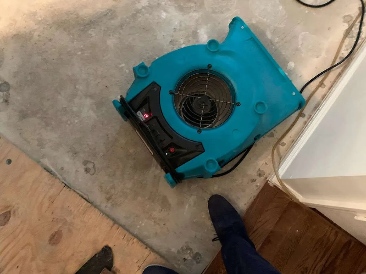 Air mover drying subfloor during Commercial Water Damage Restoration in Roselle